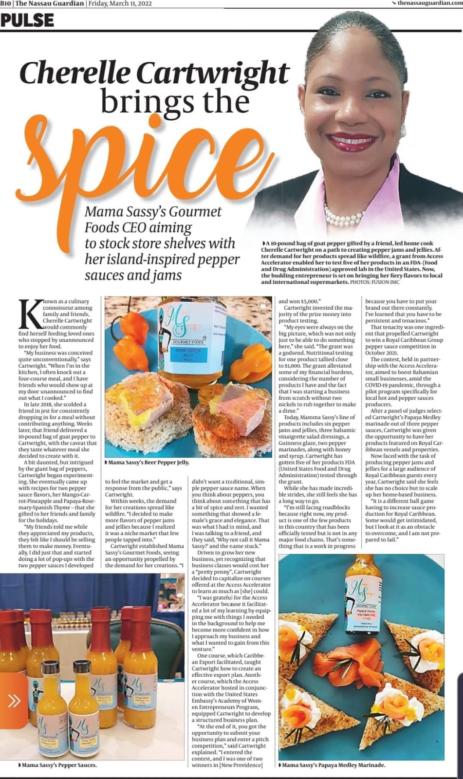 Nassau Guardian feature about Mama Sassy's Gourmet Foods