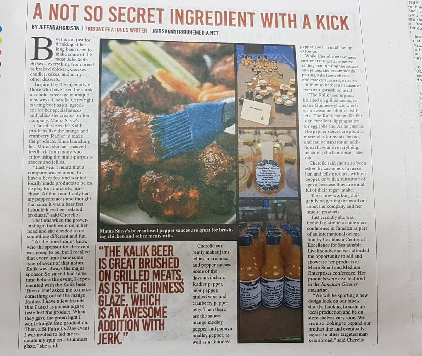 Newspaper article featuring Mama Sassy's products